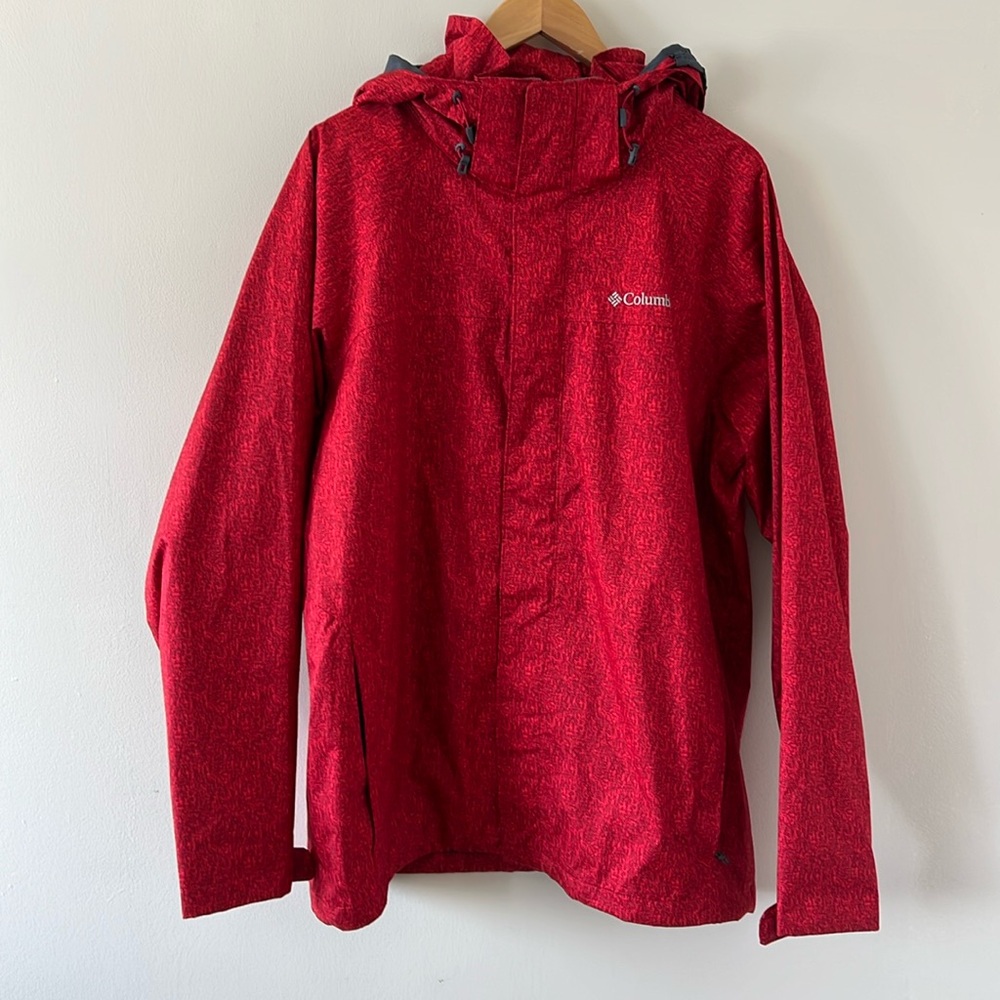 Columbia Lightweight Windbreaker Red Jacket with Hood Mens Large